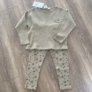 Zara NWT waffle cotton pant and long sleeve top set size 3-4